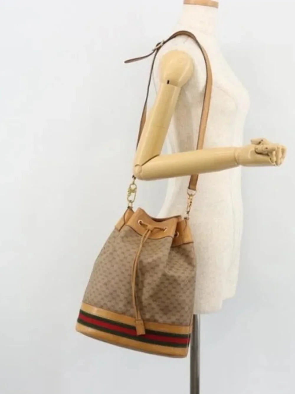 GUCCI Micro GG Supreme Web Sherry Line Bag PVC Beige 001 115 4793 Auth 182369 - Picture 15 of 16